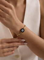 Noir Hexagon Kristal Çelik Bileklik